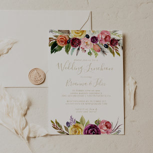 Guld Boho Blommigt Bröllop Luncheon Möhippa Inbjudningar