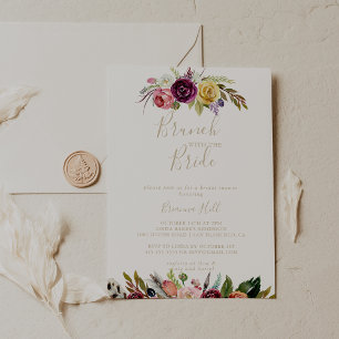 Guld Boho Blommigt Brunch med Bride Shower Inbjudningar