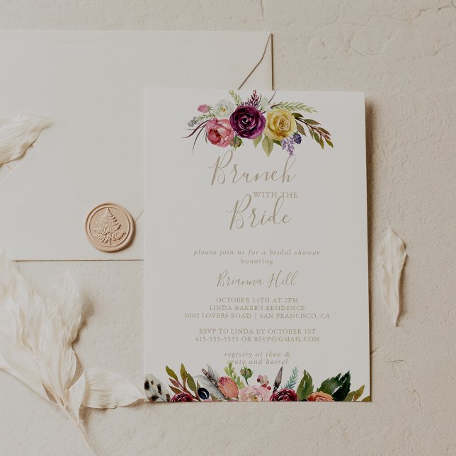 Guld Boho Blommigt Brunch med Bride Shower Inbjudningar (Skapare uppladdad)