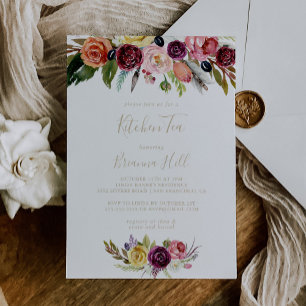 Guld Boho Blommigt Kitchen Tea Möhippa Inbjudningar