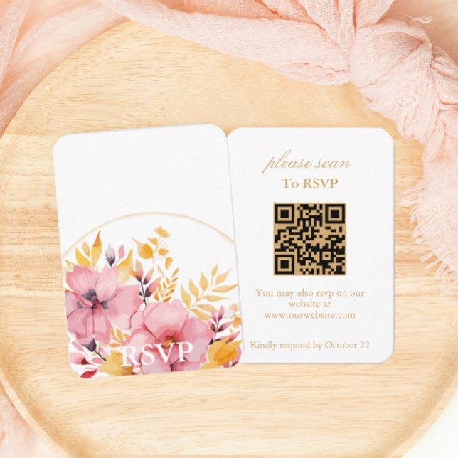 Guld Boho-Blommigtens OSA med QR-kod Tilläggskort (Skapare uppladdad)