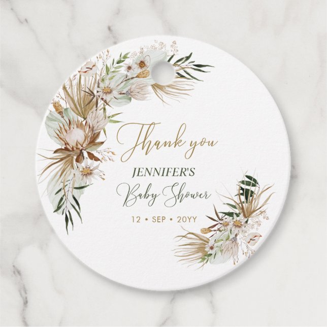 Guld Boho/Bohemian Baby Shower Tack Gåvor Etiketter (Framsida)