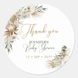 Guld Boho/Bohemian Baby Shower Tackkort Runt Klistermärke