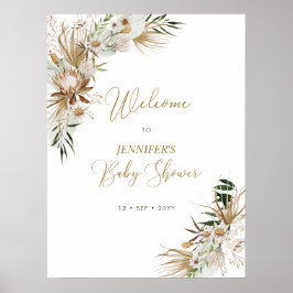 Guld Boho/Bohemisk Baby Shower Välkomstskylt Poster