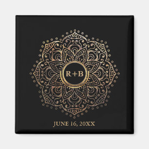 Guld- Boho för Monogrambröllopfavör Mandala Magnet