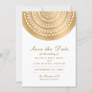 Guld Boho Mandala White Spara datumvitkortet Datumet