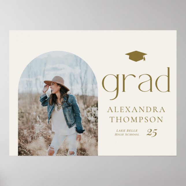 Guld Boho Minimalist Arch Photo Studenten Poster (Framsidan)