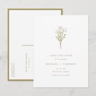 Guld Boho Minimalistisk Botanisk Rädda Datumet Meddelande Vykort