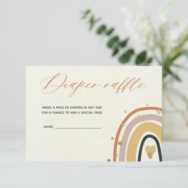 Guld Boho Rainbow Baby Shower Diaper Raffle Card Inbjudningar (Stående Fram)