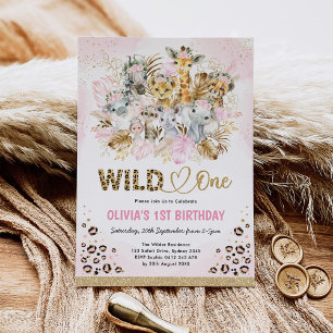 Guld Boho Safari Animals Vild En födelsedag Inbjudningar