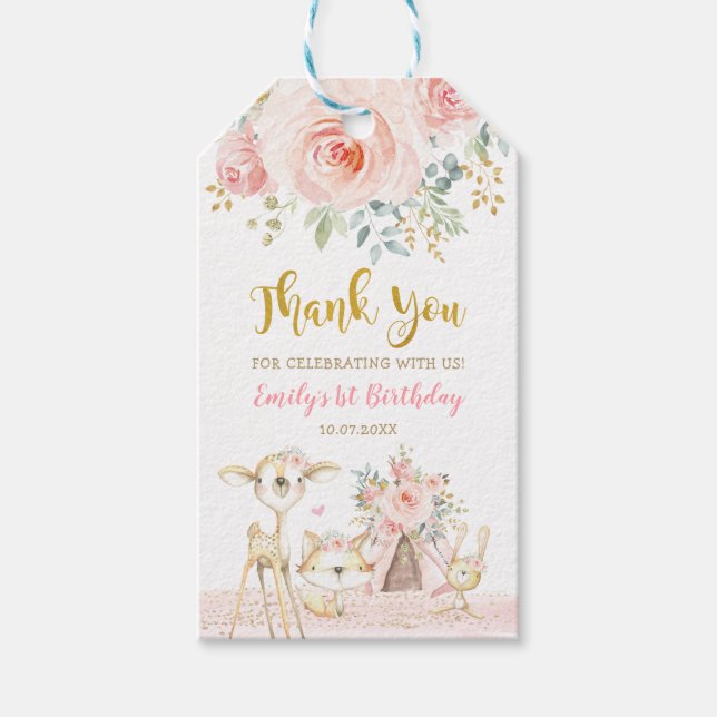  Guld Boho Tribal Woodland Animals Tack Presentetikett (Framsidan)