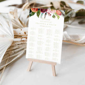 Guld Boho Tropical Alphabetical Seating Chart Poster