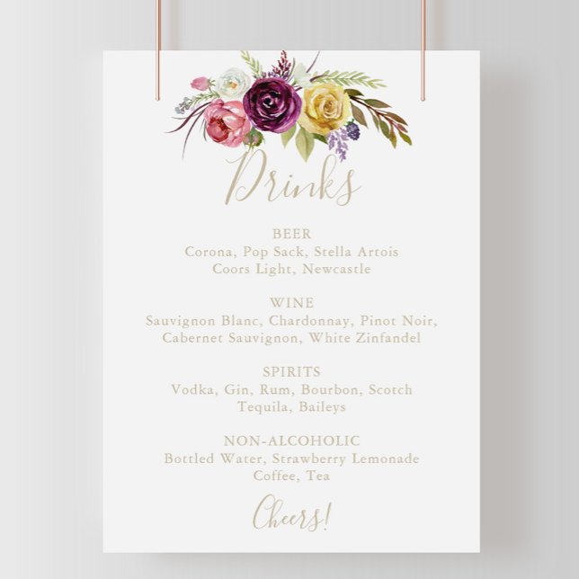 Guld Boho Tropical Blommigt Bröllop Drinks Menu Si Poster (Skapare uppladdad)