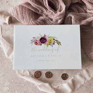 Guld Boho Tropical Blommigt Bröllop Gästböcker