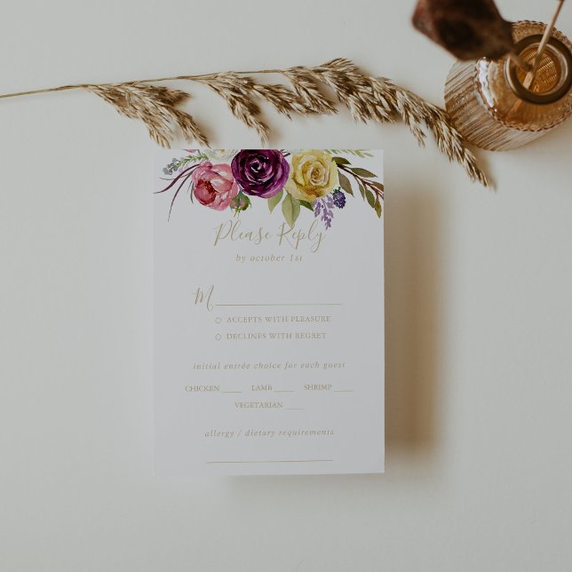 Guld Boho Tropical Blommigt Bröllop Menu Choice OS OSA Kort (Skapare uppladdad)
