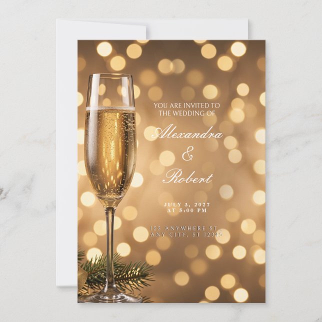 Guld Bokeh Champagne Inbjudningar (Framsida)