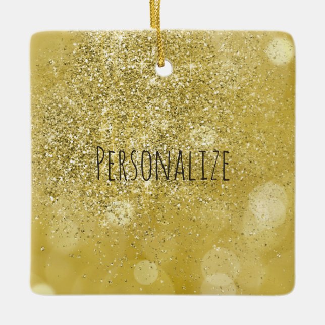 Guld Bokeh Faux Glitter Personlig Julgransprydnad Keramik (Framsida)