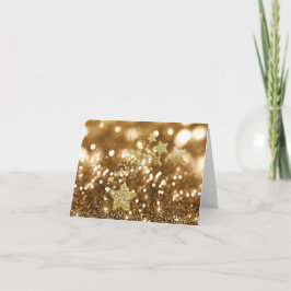 Guld- Bokeh Fauxglitter & stjärnor Helgkort