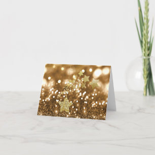Guld- Bokeh Fauxglitter & stjärnor Helgkort