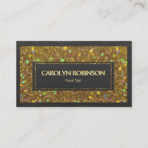 Guld- Bokeh glitter med svart läder Visitkort