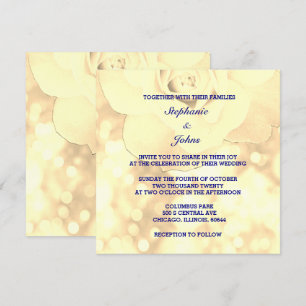 Guld Bokeh Ivory Sepia Blommigt Glitter Bröllop Inbjudningar