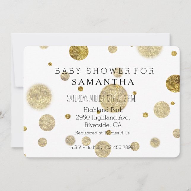 Guld Bokeh Konfetti Prickar baby shower Inbjudningar (Framsida)