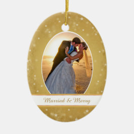 Guld Bokeh Star Ram Första jul Bröllop Julgransprydnad Keramik