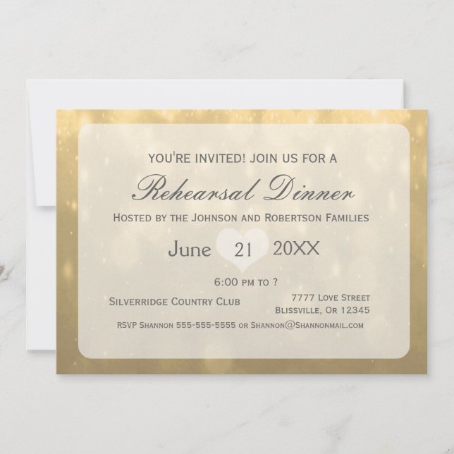 Guld Bokeh | Upprepningsmiddag Inbjudningar (Framsida)