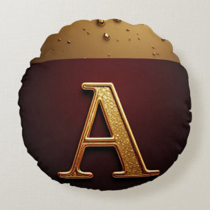 Guld Bokstav A Monogram Med Droppande Metall Rund Kudde