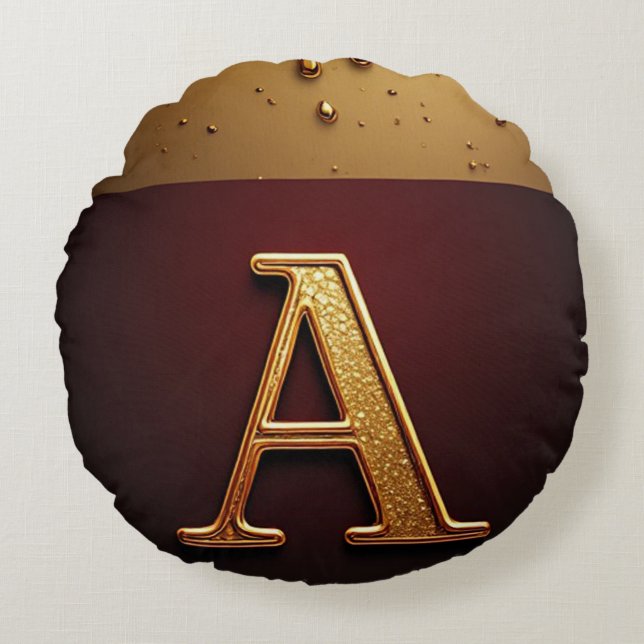 Guld Bokstav A Monogram Med Droppande Metall Rund Kudde (Framsidan)