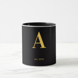 Guld Bokstav A Svart Mugg | Minimalistisk Monogram