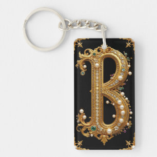 Guld Bokstav B Monogram Med Diamanter Och Pärlor