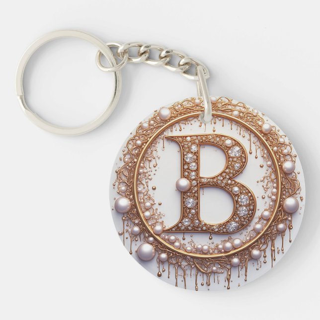 Guld Bokstav B Monogram Pärlor Smycken Bröllop  (Framsidan)