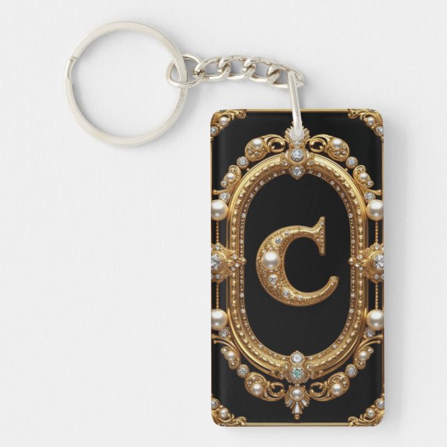 Guld Bokstav C Monogram Med Diamanter Och Pärlor (Framsidan)
