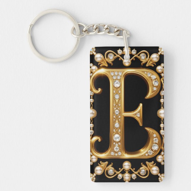 Guld Bokstav E Monogram Med Diamanter Och Pärlor (Framsidan)