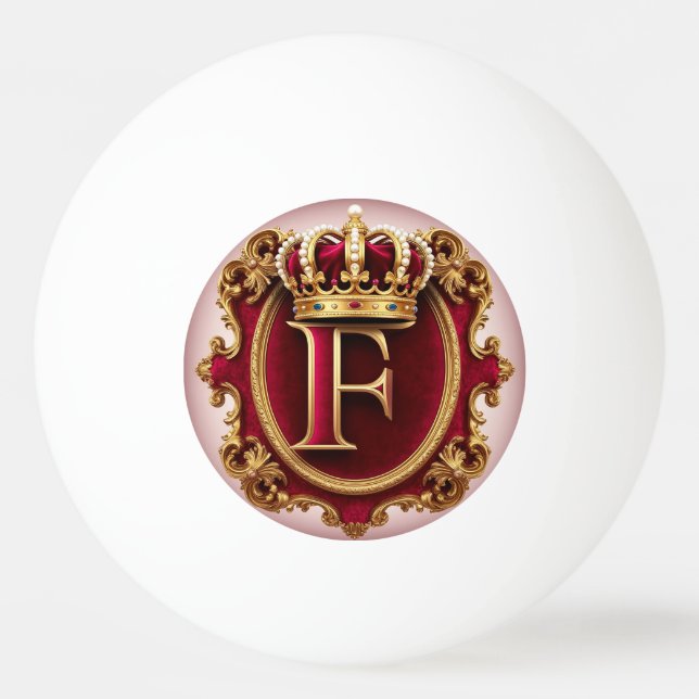 👑 Guld Bokstav F Krona Monogram Lyx Gåva Pingisboll (Framsidan)