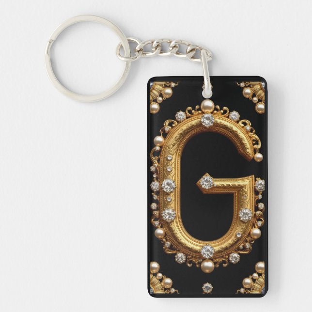 Guld Bokstav G Monogram Med Diamanter och Pärlor (Framsidan)