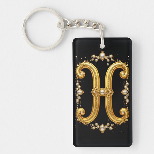 Guld Bokstav H Monogram Med Diamanter och Pärlor (Framsidan)