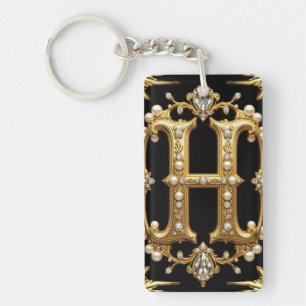 Guld Bokstav H Monogram Med Diamanter och Pärlor