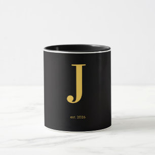 Guld Bokstav J Svart Mugg Minimalistisk Monogram