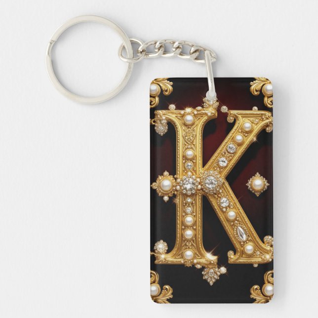 Guld Bokstav K Monogram Med Diamanter Och Pärlor (Framsidan)