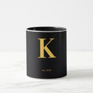 Guld Bokstav k Svart Mugg | Minimalistisk Monogram