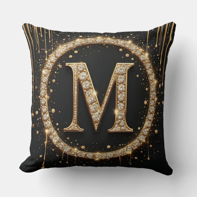 Guld Bokstav M Monogram Personlig Initial Present Kudde (Framsida)