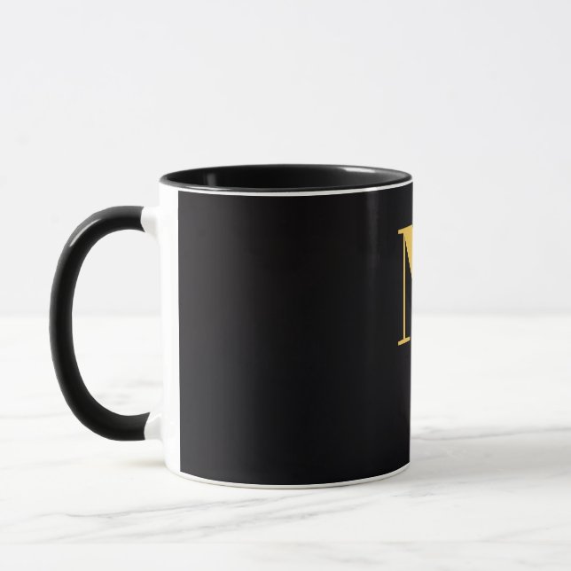 Guld Bokstav M Svart Mugg | Minimalistisk Monogram (Vänster)
