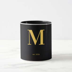 Guld Bokstav M Svart Mugg Minimalistisk Monogram