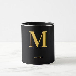 Guld Bokstav M Svart Mugg | Minimalistisk Monogram