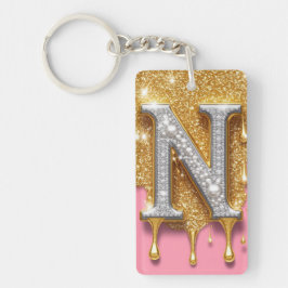 Guld Bokstav N Initial Diamant Rosa Bakgrund Prese