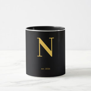 Guld Bokstav N Svart Mugg Minimalistisk Monogra