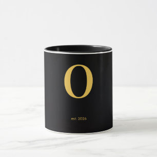Guld Bokstav O Svart Mugg Minimalistisk Monogra