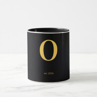 Guld Bokstav O Svart Mugg | Minimalistisk Monogra